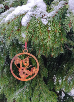 Bombka bałwanek, Olaf, ozdoba ogrodowa corten rdzewiona 9,5cm -009