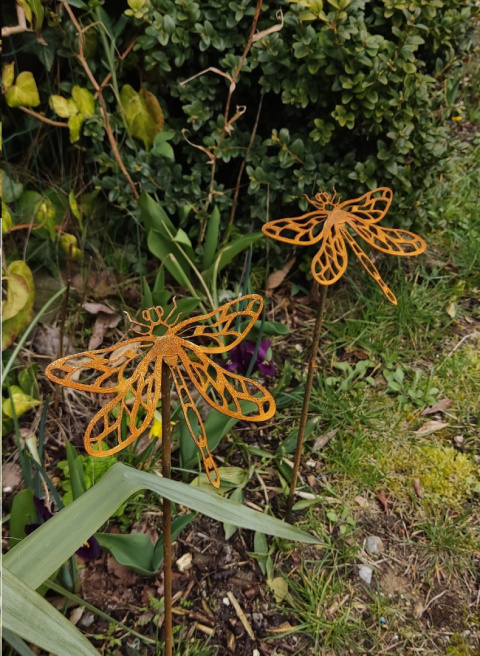 Ważka przestrzenna 3D metalowa ozdoba ogrodowa corten rdzewiona Ważka przestrzenna 3D metalowa ozdoba ogrodowa corten rdzewiona