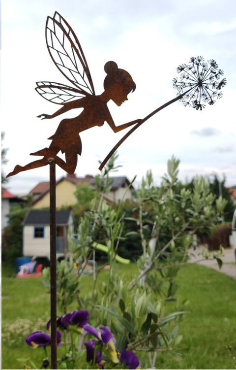 Wróżka z dmuchawcem metalowa ozdoba ogrodowa corten rdzewiona 053 Wróżka z dmuchawcem metalowa ozdoba ogrodowa corten rdzewiona 053